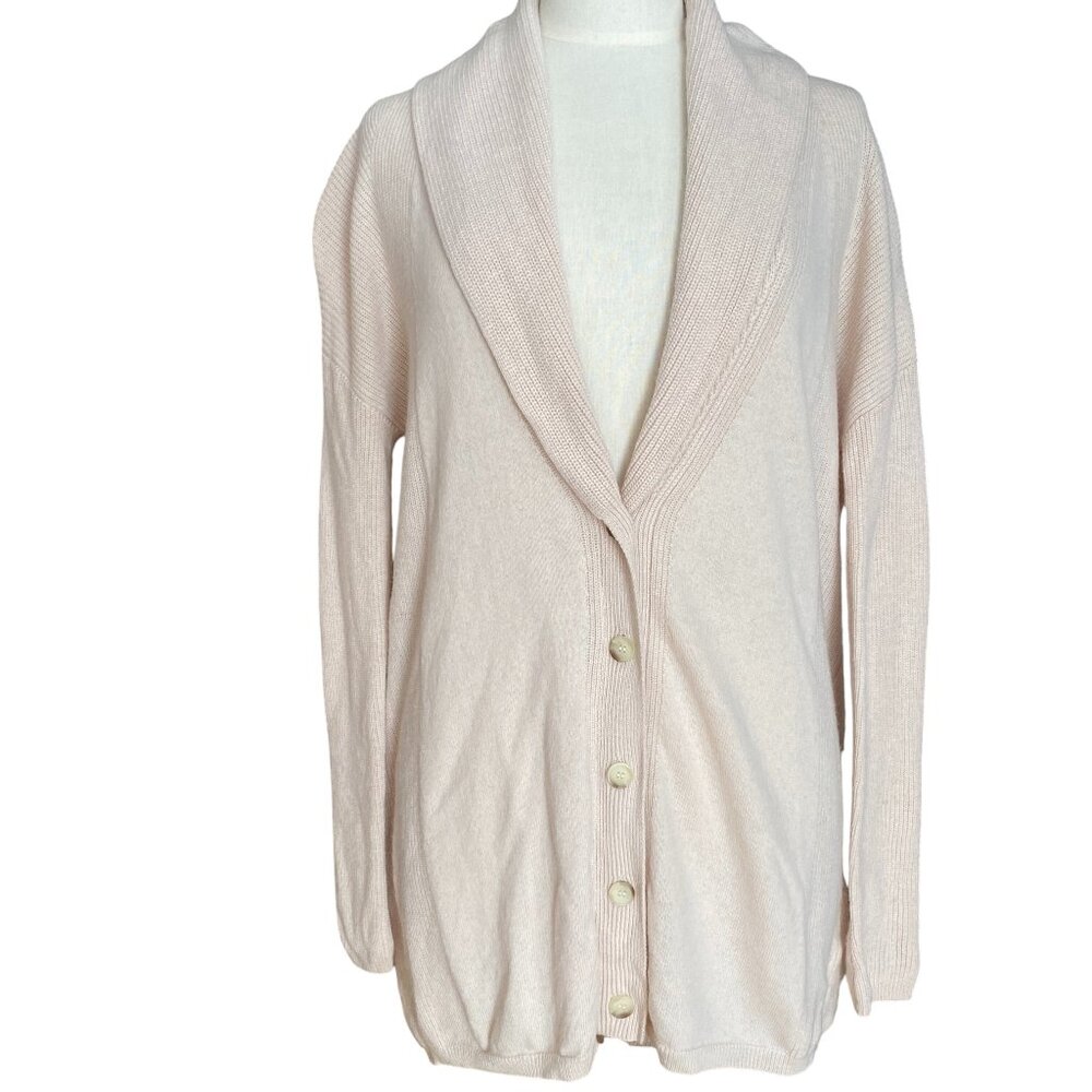 Vince Wool Cashmere Shawl Collar Cardigan Cream Button Quiet Luxury Grandpa-S